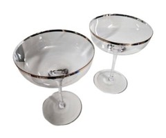 Set of 2 Crystal Clear Glass Silver Rim Wine Glasses