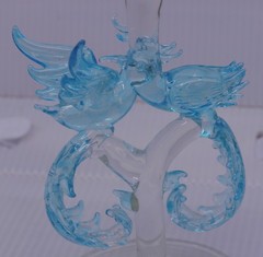 VINTAGE MURANO? BIMINI? BLOWN ART GLASS GOBLET WITH BLUE BIRDS STEM, 8.75 IN.