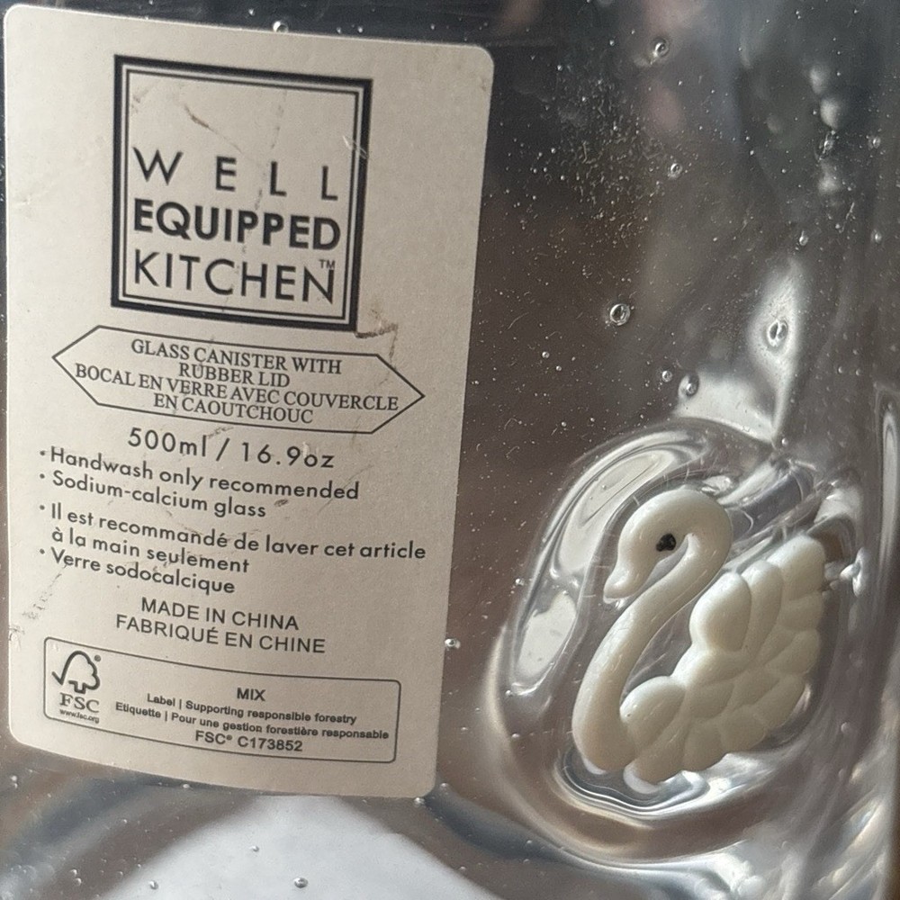 Well Equipped Kitchen Clear/White Glass Swan canister 500 ml
