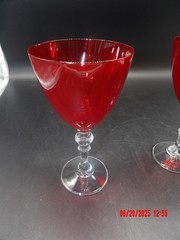 Ruby Red W/Clear Stem Water or Wine Goblet Golf Ball Style Stem w/Whirl Pattern