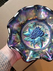 Super Scarce Electric Blue Imperial Carnival Glass Heavy Grape Bowl BUY IT!!