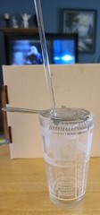 Vintage Drink Mixing Tumbler 6 Inches Tall With Metal Strainer and Glass Stirrer