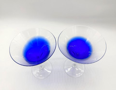 BLOCK Rainy Day Fashioned Frosted Cut to Clear Crystal Martini Glass 2pc Set