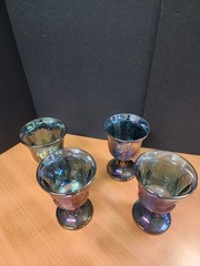 Set Of 4 Indiana Glass Water Goblets In Blue Carnival Glass Vintage