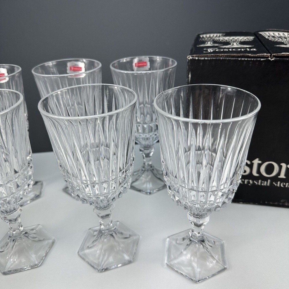 70s Fostoria SET (8) Crystal Heritage 2887 Goblets Glasses Party Holiday VTG