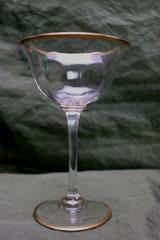 Vintage Double Gold Band Rim Wine Glass Optic Bowl Gold Ring on Inner/Outer Foot