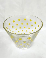 Vintage Yellow Polka Dots Ice Bucket and Four Lowball Glasses