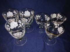 Vintage Libbey Rose Bouquet, White Rose w/Gold Trim Goblets, set of 6 (read desc