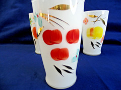 3 VTG Bartlett Collins Juice Glasses Hand Painted Fruit +1 READ