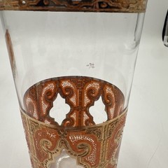 MCM Signed Culver 6 High Ball Glasses Orange 22K Gold Scroll