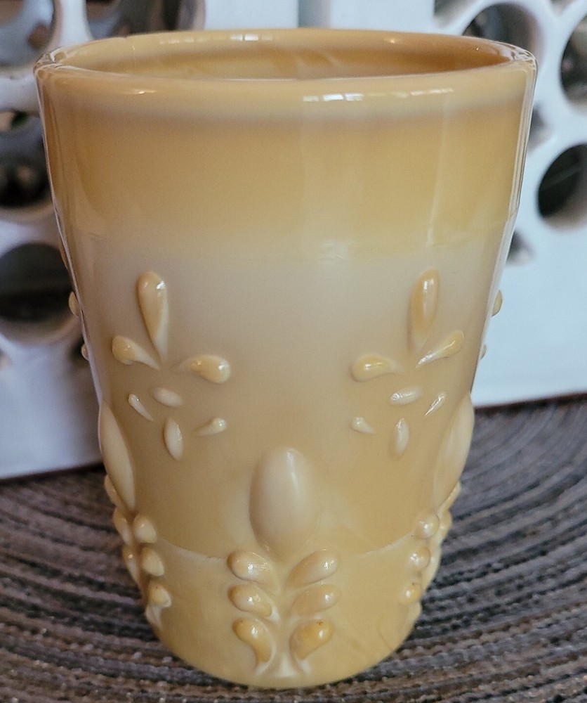 JOE ST CLAIR Fleur De Lis Caramel Butterscotch Slag Glass 3.875″ TUMBLERS-REPRO