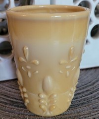 JOE ST CLAIR Fleur De Lis Caramel Butterscotch Slag Glass 3.875″ TUMBLERS-REPRO