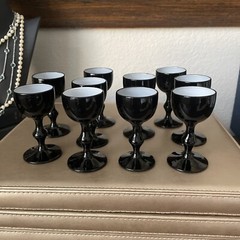 VTG Carlo Moretti Set 10 Glasses Black White Shot Cordial Liquor MCM Italy GUC