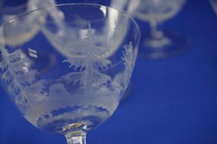 Hunt Safari Animal Scenes-(6) Low Sherbet Champagne Glasses, 3 3/8″ -LOT B (B61)