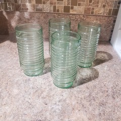 Vintage Anchor Hocking AG1-1 Light Green SET OF 4 Ribbed Bee Hive Tumblers Mcm