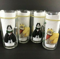 Sakura Table Christmas Cats Highball Glasses 19 oz Set of 4 with Box