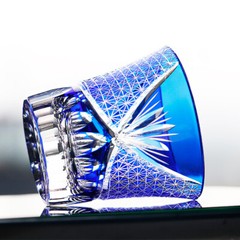 Japanese Style Edo Kiriko Glass Hand Cut Crystal Whisky Glasses Dark Blue 8.3oz