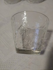 Set 12 Leaf Embossed Clear Glass Tumblers Short Stacking Leaves 2 7/8″ Angled