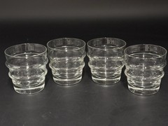 Vintage Clear Glass Ribbed Rocks Lowball Tumblers Set of 4 Retro