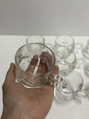 Set 9 Vintage Clear Glass Tea Cups Beaded Handle 1 Double Handle
