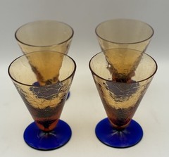 Vintage MCM Amber Crackle Glasses Cobalt Blue Foot – Morgantown Style Set of 4