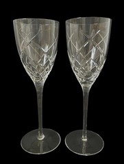 2 Rogaska Crystal Wine Goblets Glasses 9″ Cut Curved Lines Signed RGS66