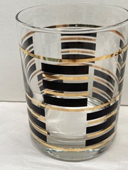 Rare 2 Signed Culver Double Old Fashioned Glasses Gold & Black USA