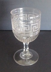 Circa 1860’s Union Flint Glass EAPG Frosted Roman Key Goblet – Excellent