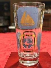 Vintage MCM Nautical Highball Glass Set Of 2 22k Gold Decoration Ex Cond 5.5”