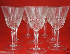 VINTAGE FINE CUT GLASS OR CRYSTAL WINE/WATER SET 8 NAPOLI FAN/THUMBPRINT