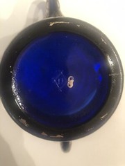 Dugan Diamond Glass Maple Leaf Cobalt Blue EAPG Sugar Bowl w Silver Filigree