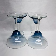 VTG 4 Blue Tint Crystal Margarita Stem Glasses 3″Dep 3.5″Basex5″Diax6.5″H *READ*
