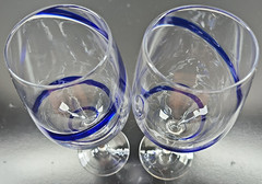 (2) Pier 1 Swirline Cobalt Water Goblets Set Elegant Blue Swirl Stemware Bar Lot