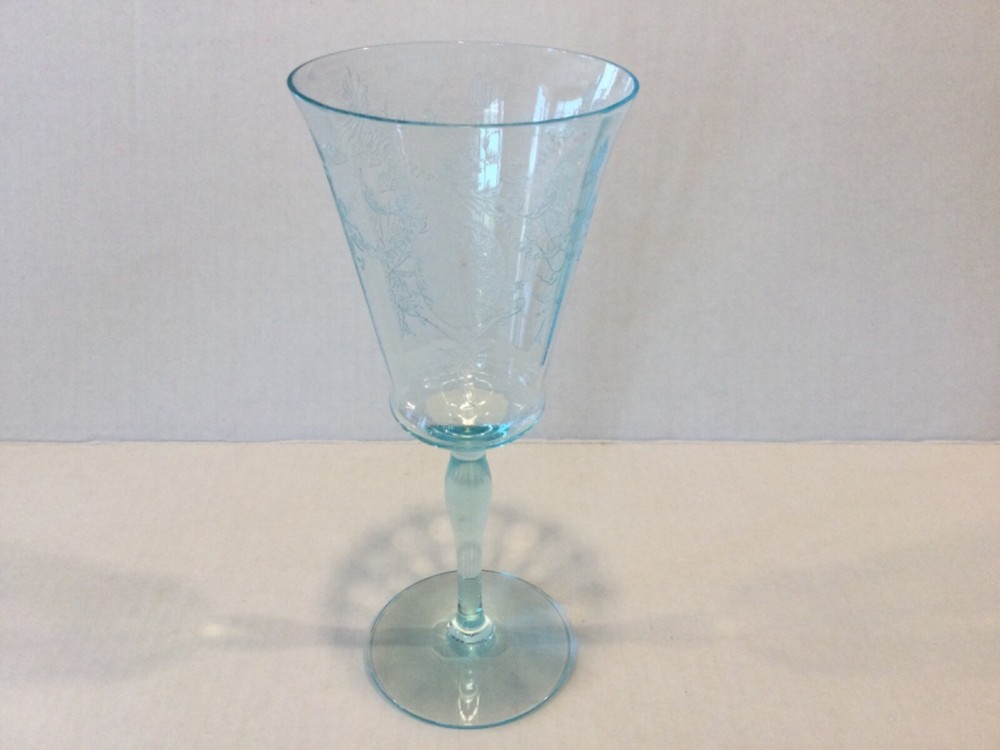Elegant Glass Morgantown Sunrise Medalion 8″ Blue Water Goblet (3 available)