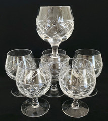 (6) VINTAGE ROYAL BRIERLEY CRYSTAL CUT BRUCE BRANDY GLASSES 4″ ENGLAND