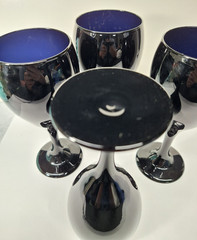 Vintage Libbey Black Amethyst Wine Water Glass Goblet Stemware 7 inch Set Of 4