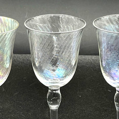 4 Iridescent Cordial Glasses Swirl Pattern Mother of Pearl Crystal Vtg 4.75″