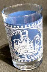 Royal China Currier Ives Glasses 4 Oz 3 5/8″ Juice Riverboat Set of 2 Excellent