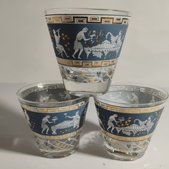 CERA GLASS MCM Set of 4 Vintage Etruscan Frieze Double Old Fashioned Glasses