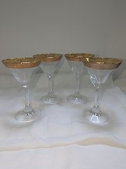 Lovely Cellini Martini Glasses Italy 1970’s Etched Crystal 24k Gold Rim Set of 4