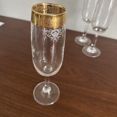 Cellini 24K GOLD Trim Etched Blown Crystal Wine Glasses Set of 4 Italy