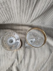 24K Gold Rimmed Crystal Wine Water Glasses Vintage Set of 2 Etched Design
