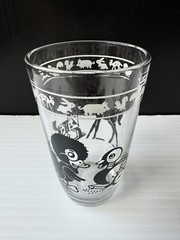 Vtg Kraft Foods “Swanky Swigs” Juice Glass Black Animal Toys Graphics 3.75” MCM