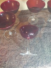 vintage ruby red wine glasses Set Of 5, five inches tall 4 inches across top