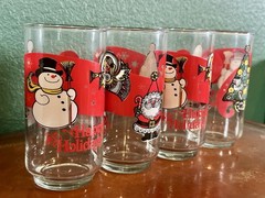 VTG Set of 4 Libbey Christmas Happy Holidays Glasses Tumblers Santa Tree Angel