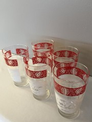5 Asian Red & White Oriental Lanterns & Bonsai Trees Design, 28oz Glass Tumblers
