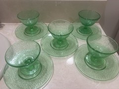 5 L.E. Smith Uranium / Vaseline Glass by Cracky. Sherbet Cups 1920s Made in USA