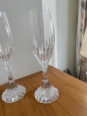 Baccarat Crystal Massena 8.5″ Champagne Flutes Lot Set of 2 Glasses Signed EUC