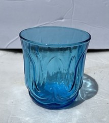 2 Vintage Anchor Hocking Colonial Blue Tulip Tumbler Low Ball Glasses 8oz
