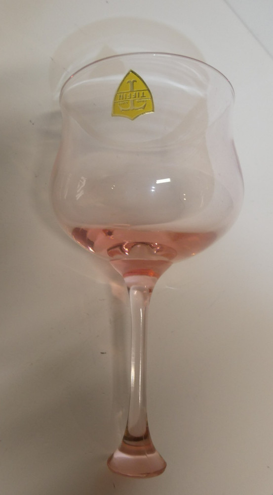 VTG RARE NOS TIFFIN WINE GLASS PINK STEM BOWL STYLE PAPER LABEL 6 1/2″ SNIFTER